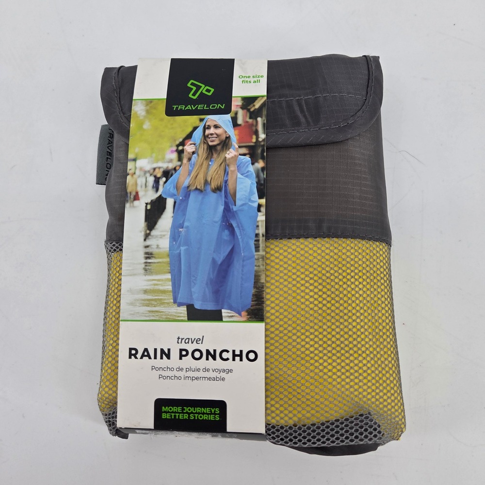 Travelon Travel Rain Poncho Yellow One Size Hooded Snap Sides with Pouch
